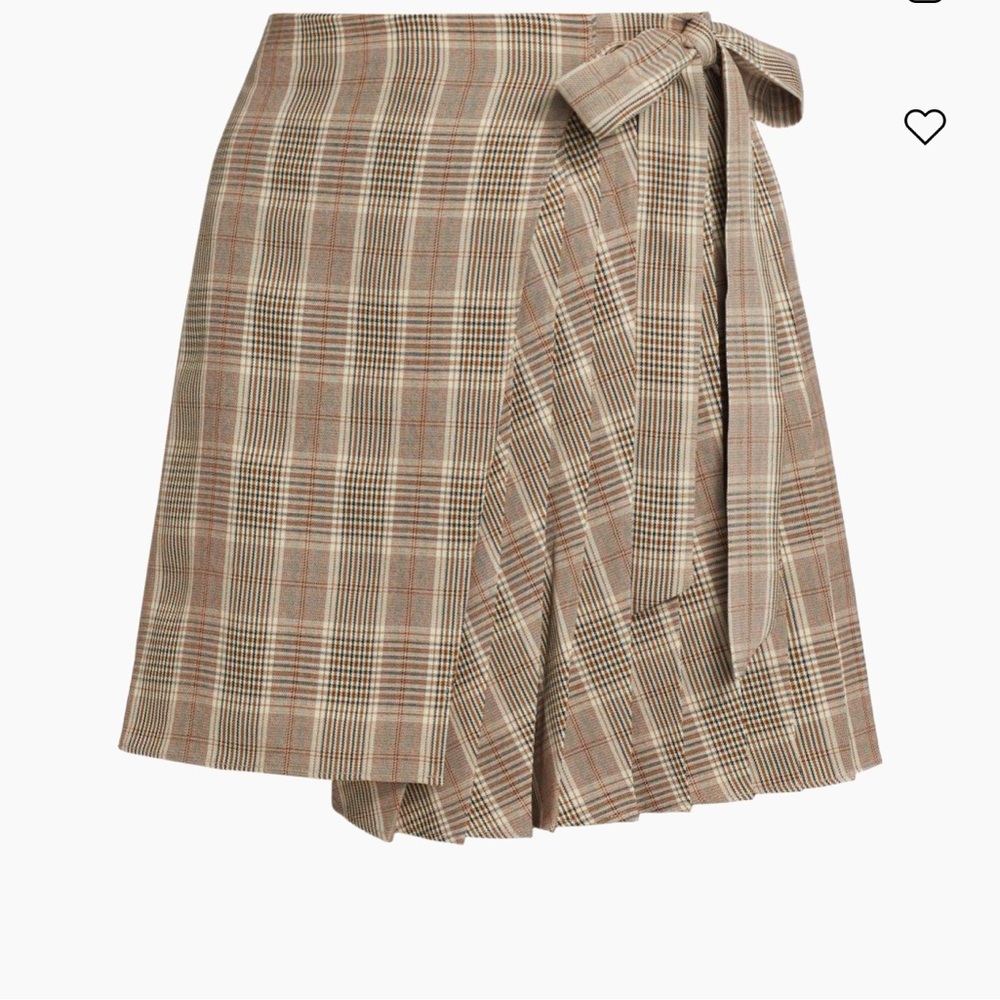 Plaid Wrap Mini Skirt in Tan and Brown